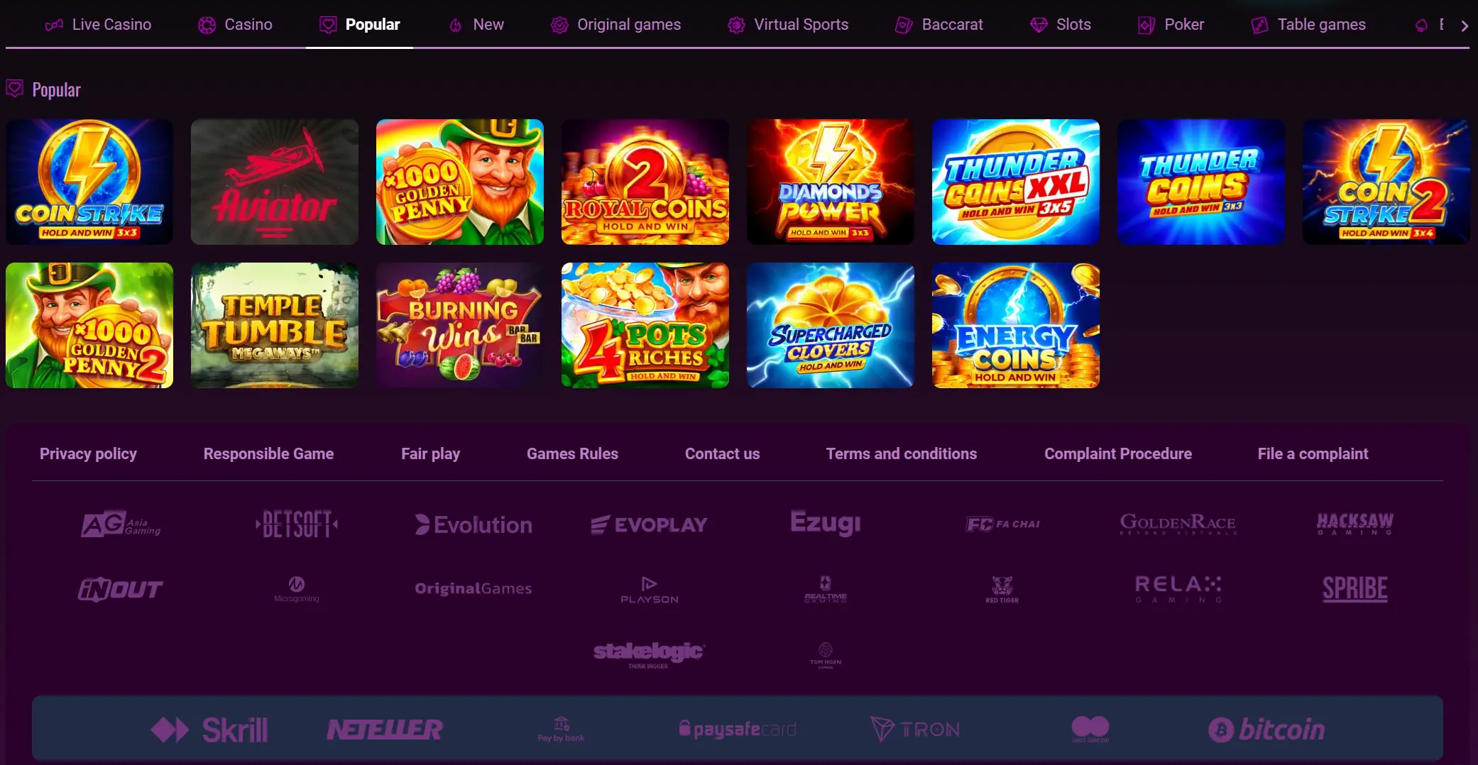 قسم الألعاب الشائعة في موقع كازينو أونلاين يعرض ماكينات سلوت وألعاب طاولة متنوعة